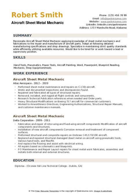 aircraft sheet metal resume sample|7+ Aircraft Sheet Metal Mechanic Resume Examples & Top Skills .